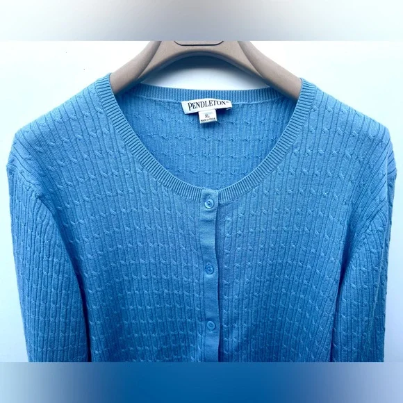 EUC Pendleton Merino Cable Knit Blue Textured Women's Cardigan Sweater, XL - Picture 3 of 12